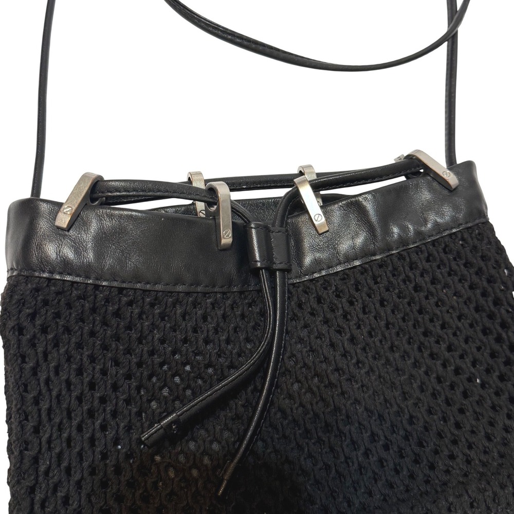 Rag & Bone Summer Dayton Drawstring Bag Black Leather Netting Crossbody Coastal - Picture 7 of 16